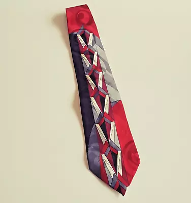 Men’s 100% Silk Tie SCREENPLAY By MARTIN WONG Black Red Gray White Geometric • $24.95