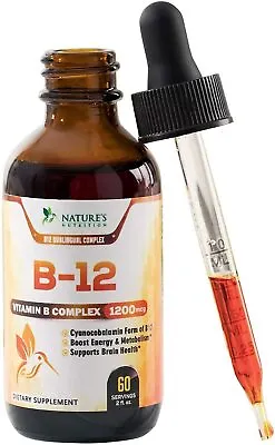 Vitamin B12 Sublingual Liquid Drops 1200mcg Natural Energy Booster  (2 Oz) • $16.42