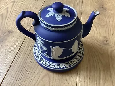 Vintage Adams Tunstall Cobalt Blue Jasperware Teapot With Stand • £39