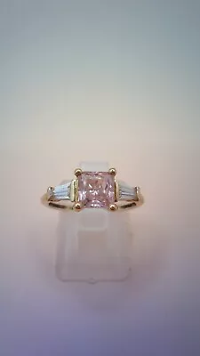 Hallmarked 14 Ct Gold & DQ CZ Pink & Clear Stone Ring Size O. (D) • £96