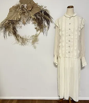 ZIMMERMANN MAXI IVORY PLEATED DRESS Drop Waist Wedding Hens Boho Day Tea SIZE 1 • £117.16