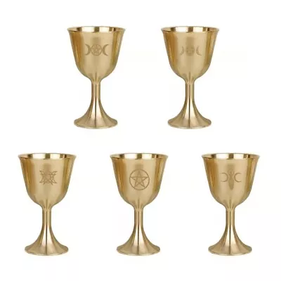 Ritual Cup Triple Moon Altar Goblet Wi Goldplating Brass Astrological Cup • $24.19