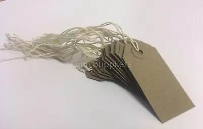 £2.95 • Buy Qty 50 Recycled Rustic Labels 70mm X 35mm Kraft Buff Blank Strung Tags Luggage
