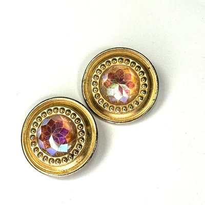 $35 • Buy Ben-Amun Clip On Earrings Brushed Button Pink Rhinestone Star Vintage 1980s