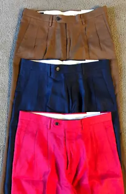 NWT Paul Fredrick Men's 100% Linen Pants Lot Of 3 - Brown Navy Berry  Size 33L • $60
