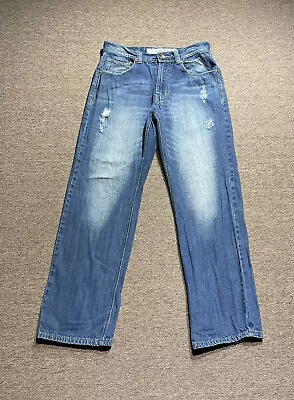 Halifax Jeans Mens 30 Blue Denim Loose Straight Leg Cotton Pants Size 30x30 • $18.95