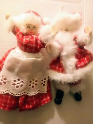 Santa And Mrs. Claus Christmas Ornaments Handmade 8  Red And White Clothes   • $16