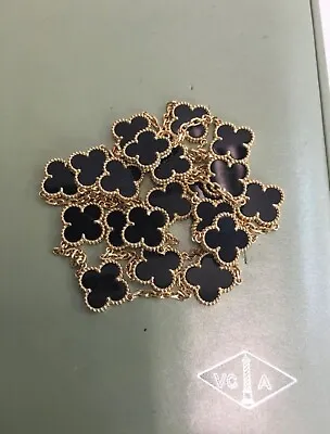 Van Cleef & Arpels Vintage Alhambra 20 Motifs Black Onyx Yellow Gold Necklace • $12250