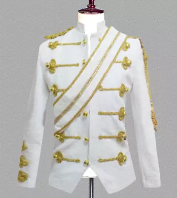 White Sequin England Style Party CoatGentlemen Jacket 2 Color Costume S-3XL • $52.34