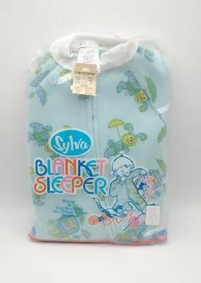 Vintage Footed Blanket Sleeper Pajamas BLUE Size 1 Polyester NOS • $12.80