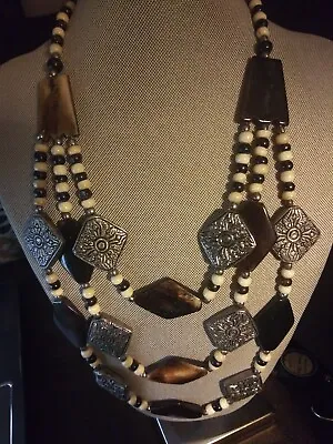 Vintage Chunky Multi Strand Bead Horn Necklace • $28.50
