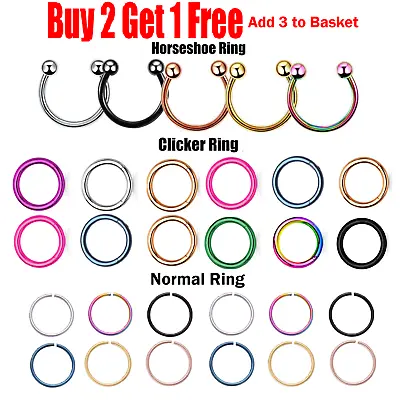 £1.99 • Buy Nose Ring Surgical Steel Hoop Lip Ear Face Fake Septum Helix Small Body Piercing