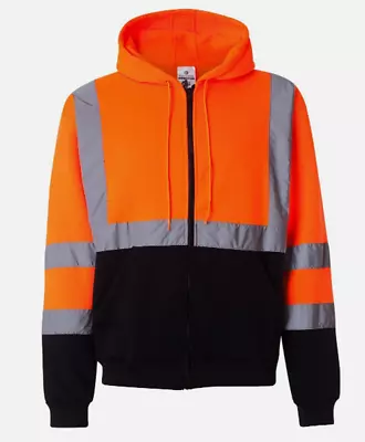 ML Kishigo Construction Hi Visibility Full Zip Sweatshirt Safety Orange Size L • $32