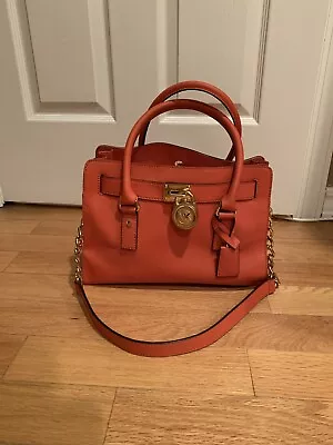 Michael Kors Hamilton Satchel Bag With Gold Chain - Orange • $150