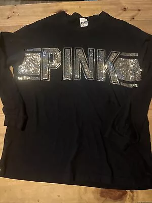 Victoria’s Secret PINK VS Bling Sequin Crew T-Shirt Graphic Top Medium • $12.99