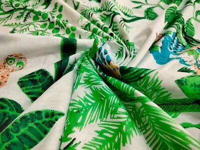 Indian Green Fabric Boho Owl Print Cotton Decor Natural Running Crafts Handblock • $38.99