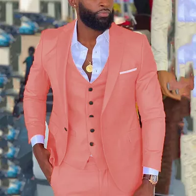 Orange Men's Wedding Suits 3 Pieces Business Groom Causal Wear Tuxedos Regular • $97.89