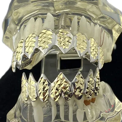 Shark Teeth Grillz Set  Cut 8 Top & Eight Bottom Mouth Grills 2 Two Tone • $29.95