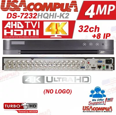 Hikvision (OEM) 32 CHANNEL DVR 32CH DS-7232HQHI-K2 H.265+ 4MP TVI/AHDCVI +8CH. • $459.45