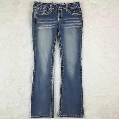 Vanity Womens Jeans Renee Curvy Boot Cut Blue Denim Stone Wash Low Rise 28 • $17.99