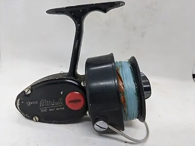 VINTAGE GARCIA MITCHELL # 302 SALT-WATER SPINNING REEL...Good CONDITION. Black  • $95.68