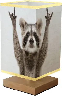 Bedside Table Lamp Portrait Of A Funny Raccoon Showing A Rock Picture3  • $61.38