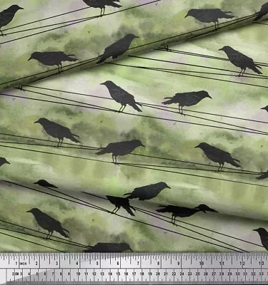 Soimoi Green Cotton Poplin Fabric Crow Bird Printed Craft Fabric-bgd • $9