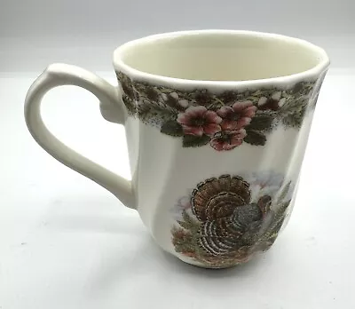 Queens Myott Factory Thanksgiving Mug Turkey Brown Floral Border Cup Mug • $8.99