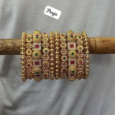 Bollywood Indian Gold Plated Green Red Bridal Chuda Bangle Set Wedding Jewelry • $24.62