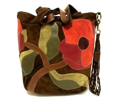 COACH Ltd Ed DK BROWN SUEDE FLOWER RED FLORAL XL POPPY FOR PEACE TOTE BAG PURSE • $599