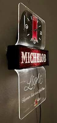 70s Vintage Michelob Bar Light Lighted Lucite Beer Clock Sign 18  Tall  Works! • $69.99