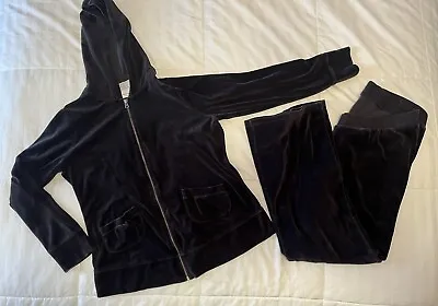 Oh Baby ~ Maternity 2 Piece Hoodie Tracksuit  ~ Size Large ~ Black~ Velour • £24.28