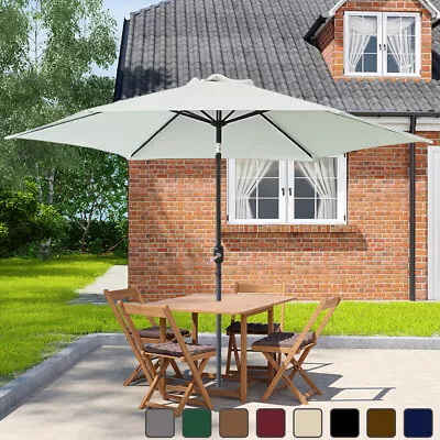 Round Garden Parasol Sun Shade Patio Umbrella Crank Tilt Replacement Fabric • £21.99