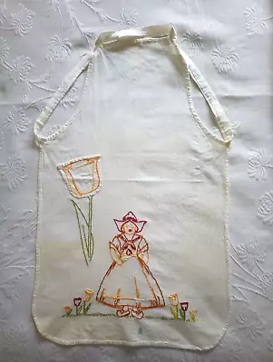 VTG 1930'S CHILD'S EMBROIDERED BIB APRON ~ Dutch Girl Tulip Pocket Handmade • $10.95