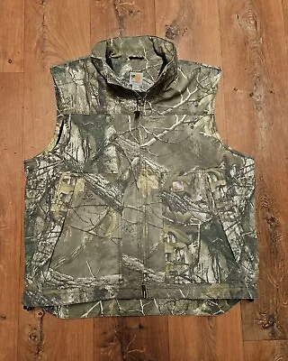 Vintage Carhartt Hunting Realtree Camo Duck Canvas Vest Mens XL Thinsulated Zip • $145