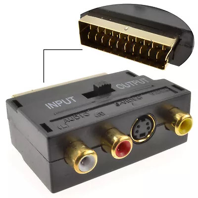 SCART To AV Adapter 3 X Phonos/SVHS With IN/OUT Switch For Video/Camera/Consoles • £4.21