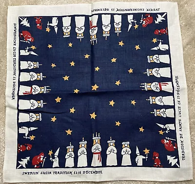 Vintage Swedish Linen Napkin 16” Scandicraft Saint Lucia Tradition Dec 13 Print • $19