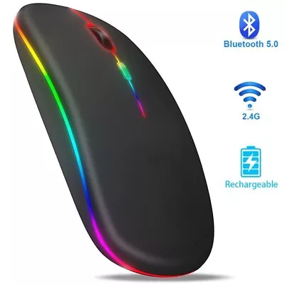 Slim Rechargeable Bluetooth/USB Wireless RGB LED Mouse For Tablet PC Andoid IPad • £7.99