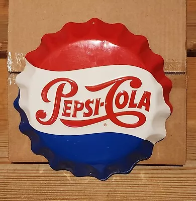 Vintage Pepsi-Cola Metal Bottle Cap Embossed Stout Marketing Sign - 11  Diameter • $34.99