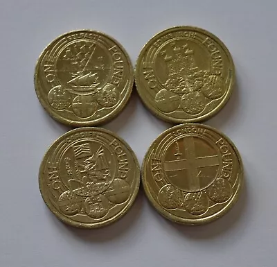 Capital Cities £1 One Pound  X 4 Coins Edinburgh Cardiff London Belfast Set • £23.99