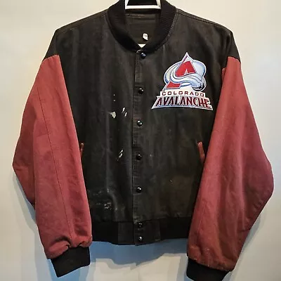 Vtg Colorado Avalanche NHL Hockey Letterman Varsity Jacket Mens Large Distressed • $79.95