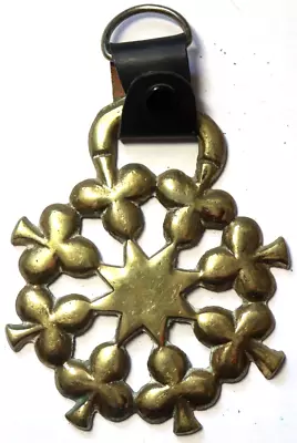 Vintage 4  Martingale Brass Leather CLOVER Hanging Medallion HORSE Ornament A9 • $14.75