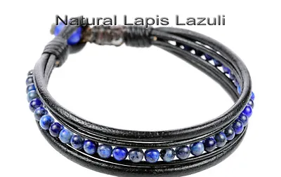 GENUINE Natural Lapis Lazuli Leather NEW Armband Wristband Men Bracelet 1B-334 • £17.33