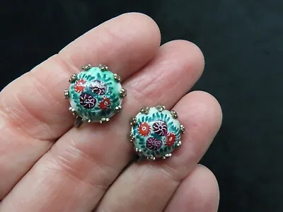 Vintage-1930's Art Glass Millefiori Screw Back Earrings • $13.49