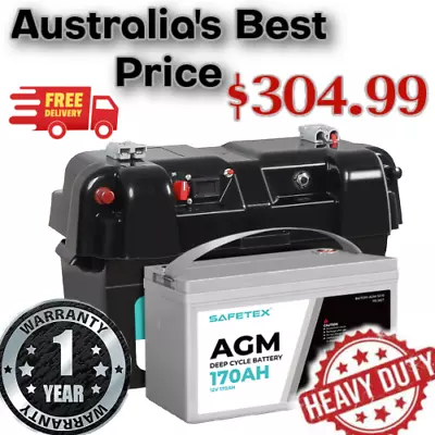 AGM Battery 12V 170Ah Deep Cycle With Battery Box Anderson Plug 2x USB Caravan • $304.99