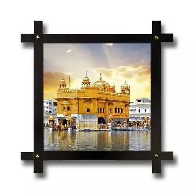 Indian Traditional Cross Wooden Frame With Photo Of Golden Temple • $40.85