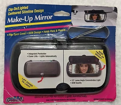Vintage Car Lighted Make Up Mirror Flip Open Holds Pen Visor Clips Cobbs 1990’s • $15.95