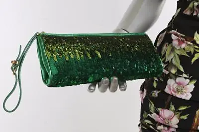 MIU MIU Green Ombre Sequin Metallic Leather Wristlet Clutch Evening Bag Handbag • $295