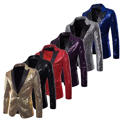 Mens Sequins Blazer One Button Jacket Tuxedo Suit For Party Wedding Banquet Prom • $36.26