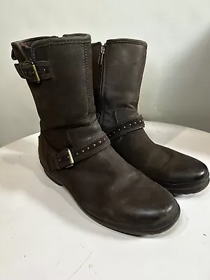 UGG Women’s Jenise Ankle Biker Boots Stout Waterproof Leather Size : 8.5 Brown • $29.99